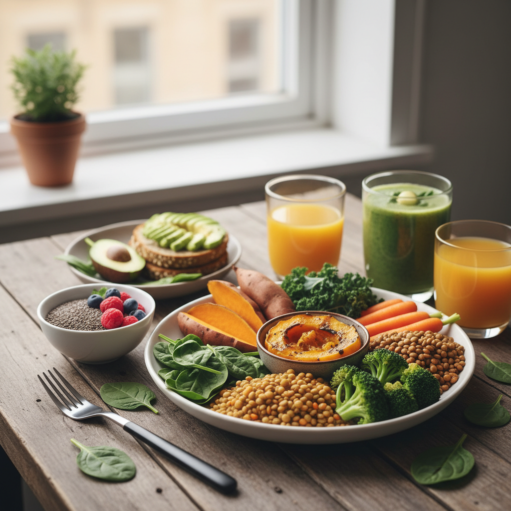 Kolorowe świeże warzywa i owoce na drewnianym stole, naturalna dieta wspierająca detoks i zdrowie