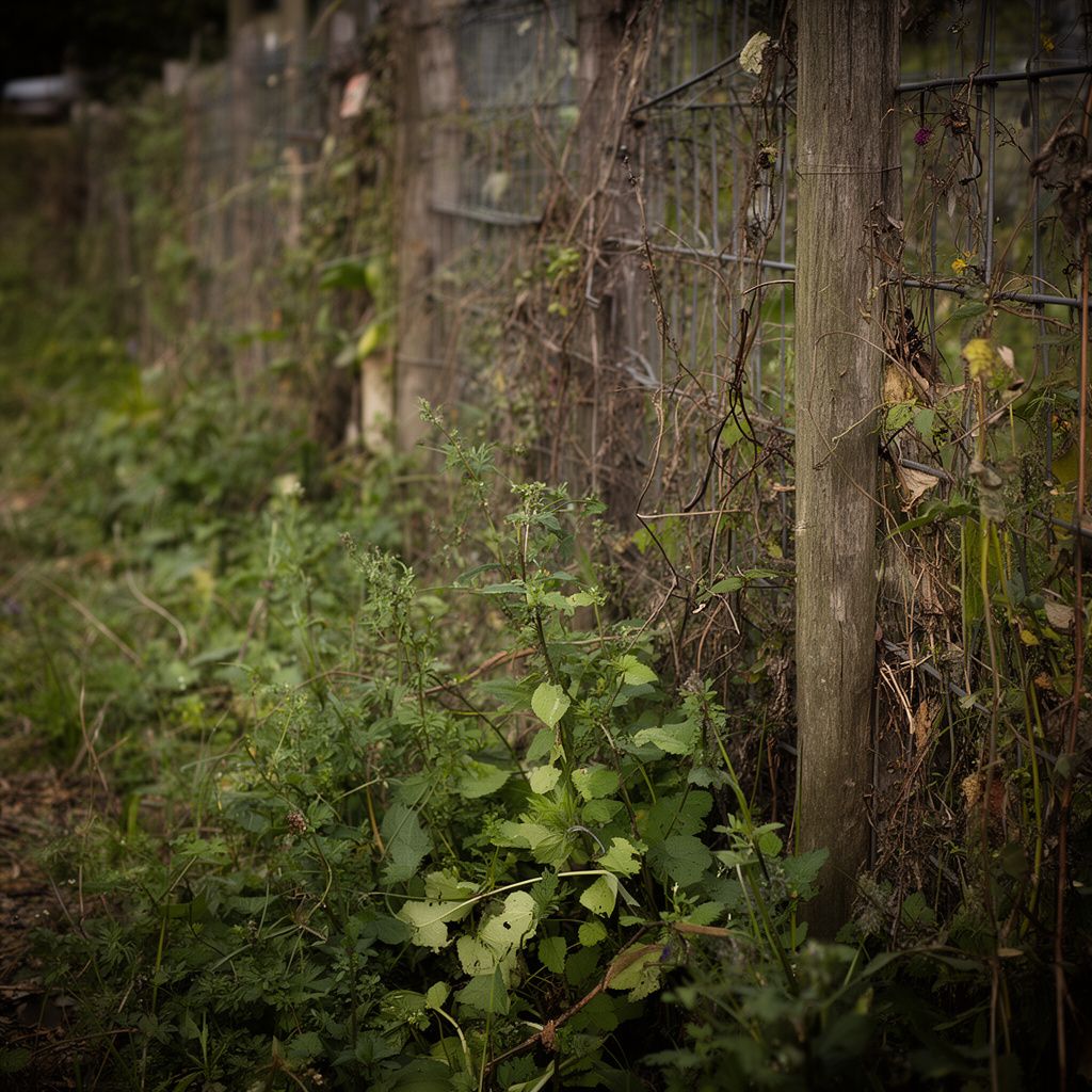 Weeds and unwanted vegetation growing along a fence line