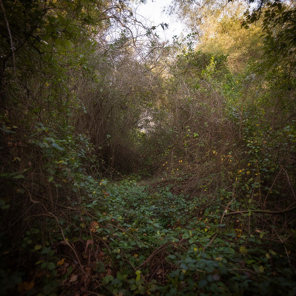 Thick shrubs and brush on a property
