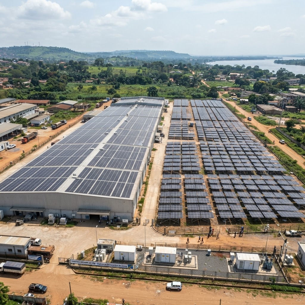 Grande centrale solaire industrielle sur toiture et au sol au Congo, 500 kWp de panneaux monocristallins