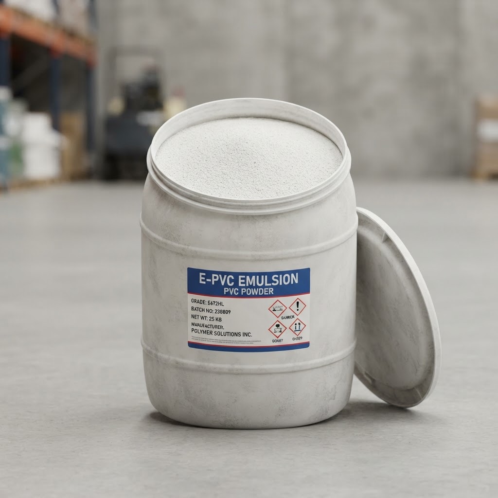 E-PVC emulsion PVC white powder in industrial container, plastisol resin material