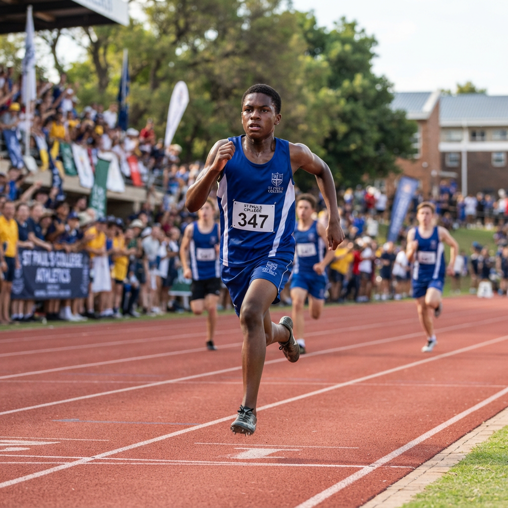 St Paul's College learner competing in athletics on the school track