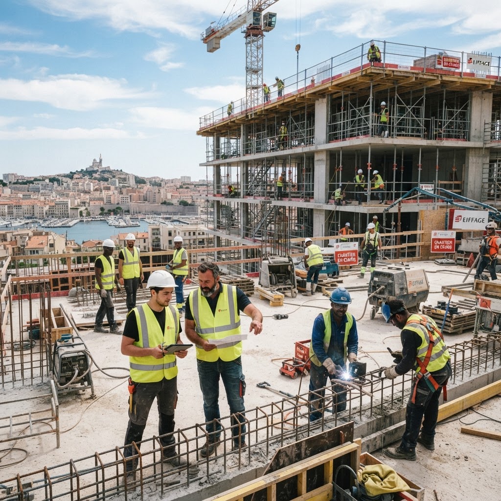 Équipe BSN Aménagement sur chantier à Marseille, collaboration et savoir-faire