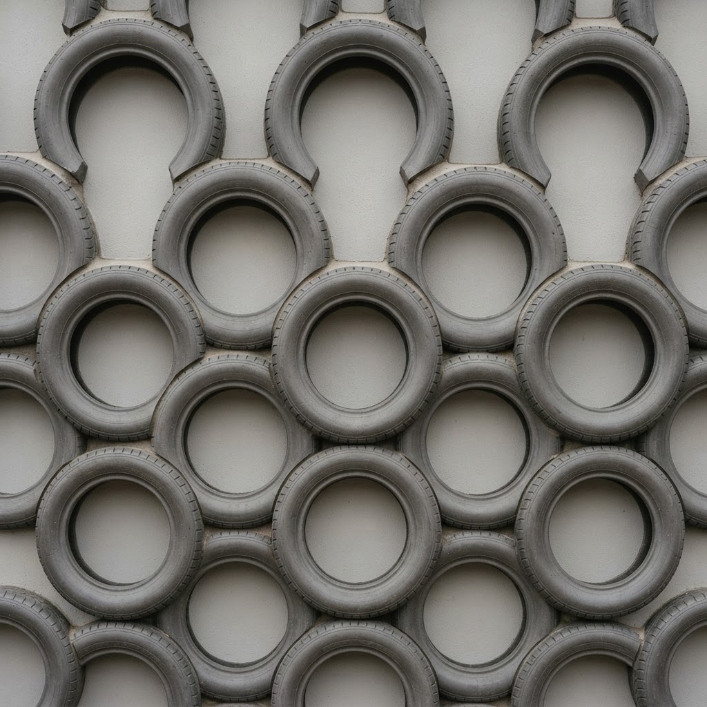 UCB Tire Brick Smooth — smooth finish tire-shaped bricks in a decorative wall by Unique Concrete Builders Kenya