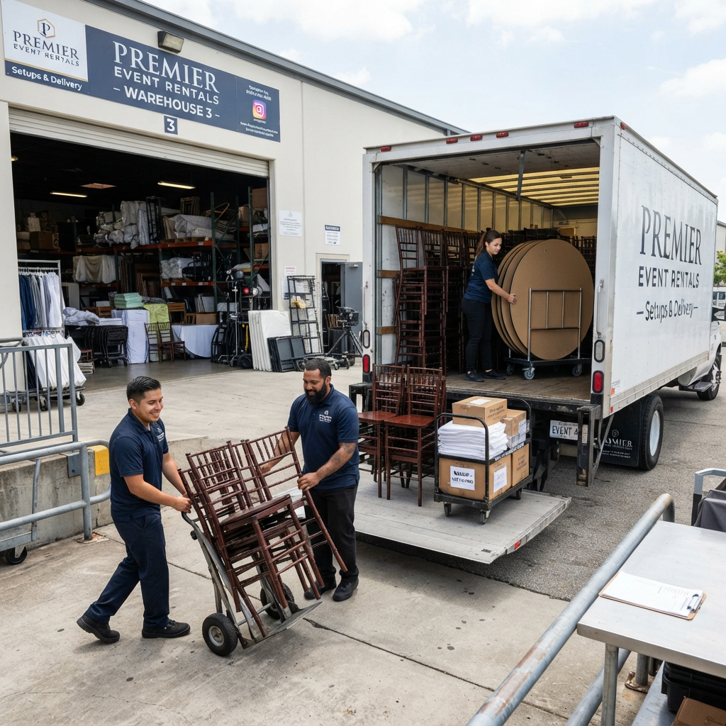 Event rental items being loaded for delivery and setup