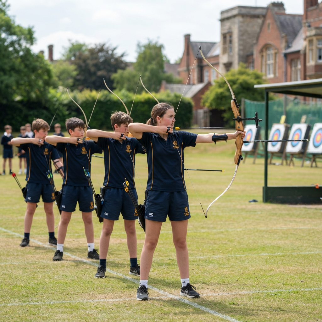 St Paul's College students practising archery