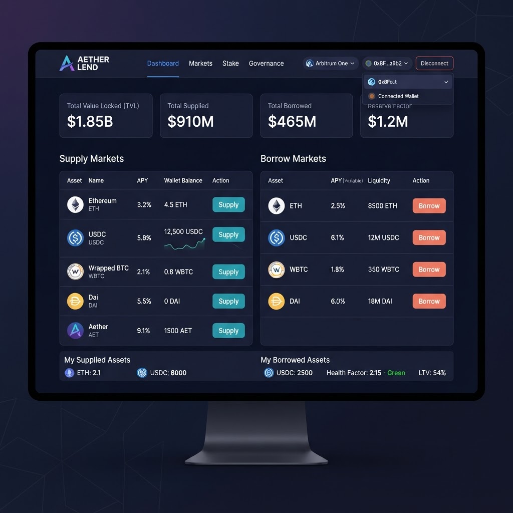 DeFi lending protocol interface