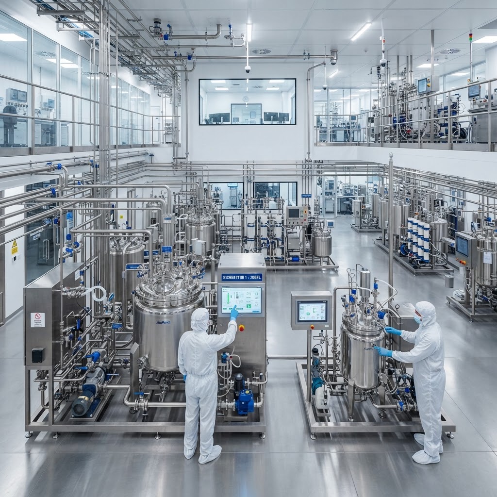 Biomanufacturing facility with advanced biologics production equipment