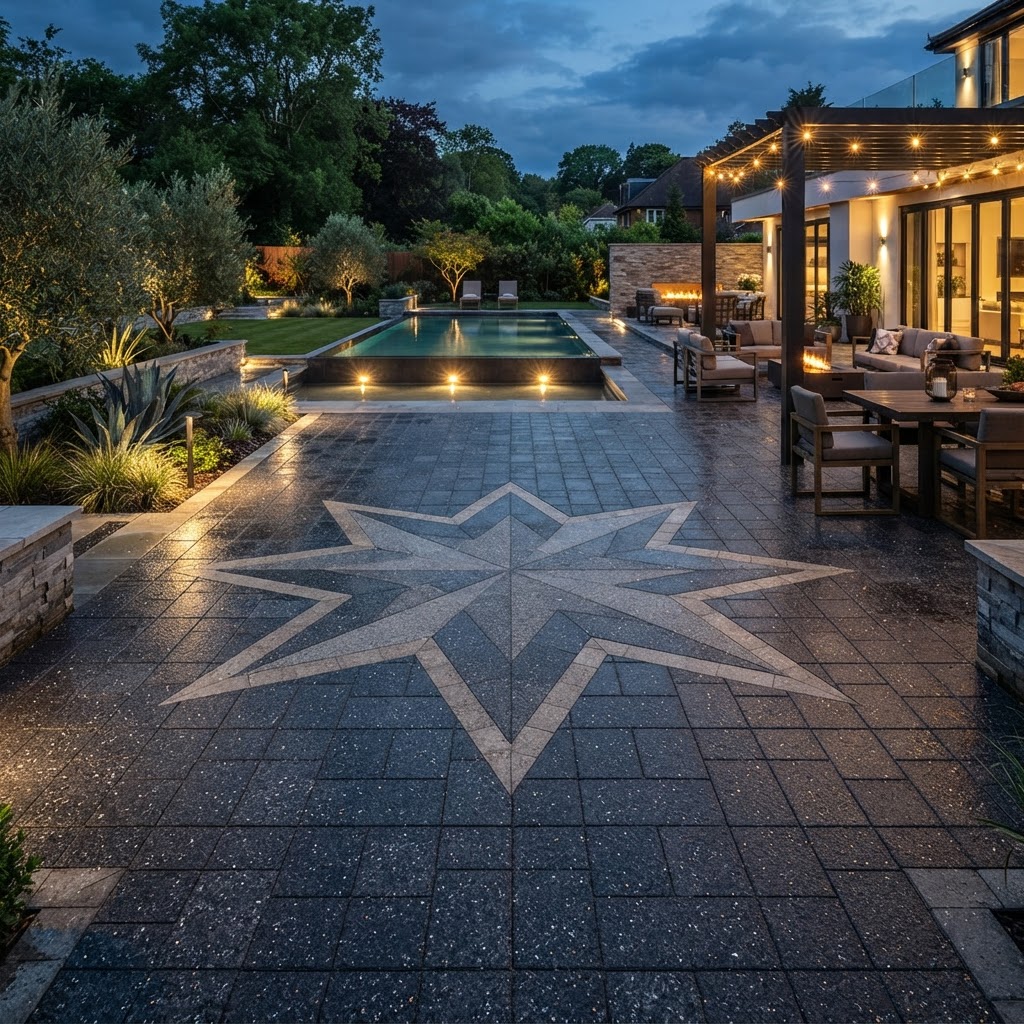 Galaxy cabro pavers creating a star pattern in a premium outdoor space