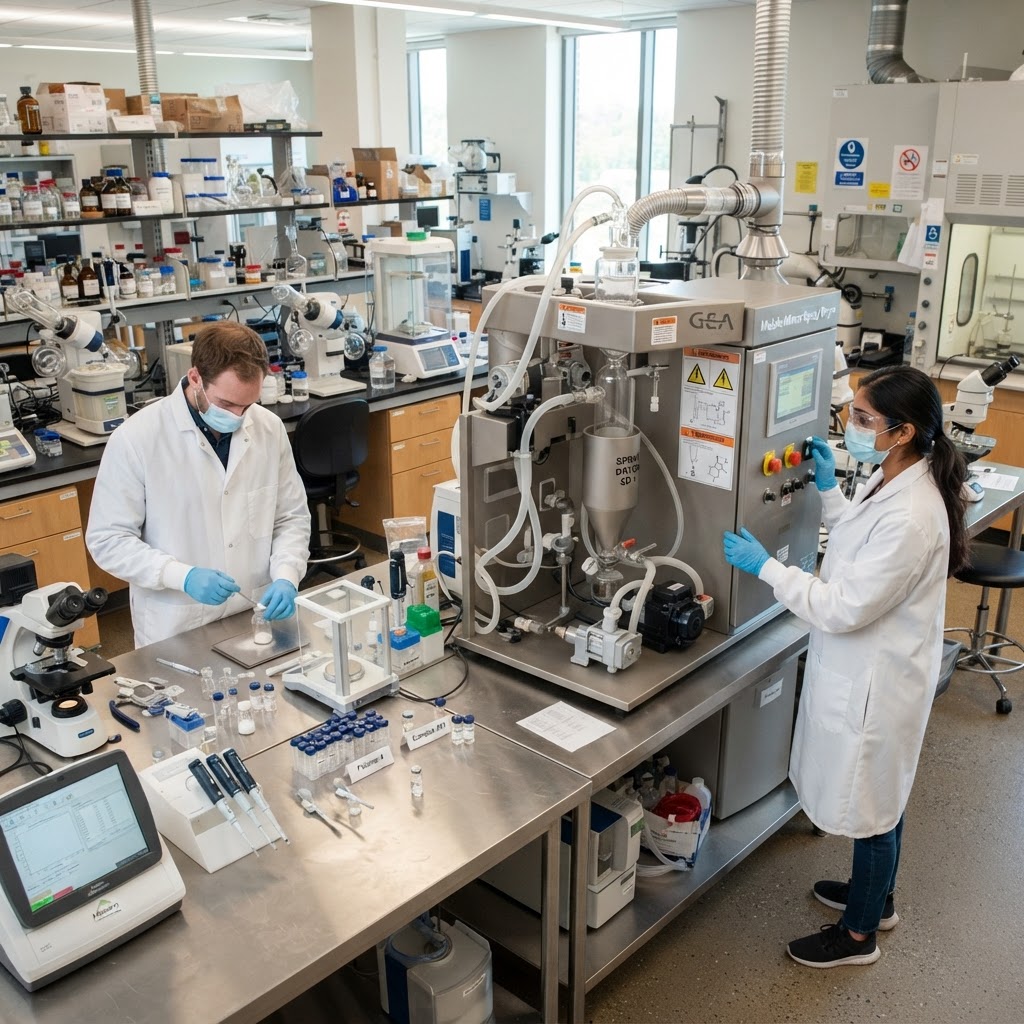 Analytical chemist performing HPLC method validation in a contract laboratory