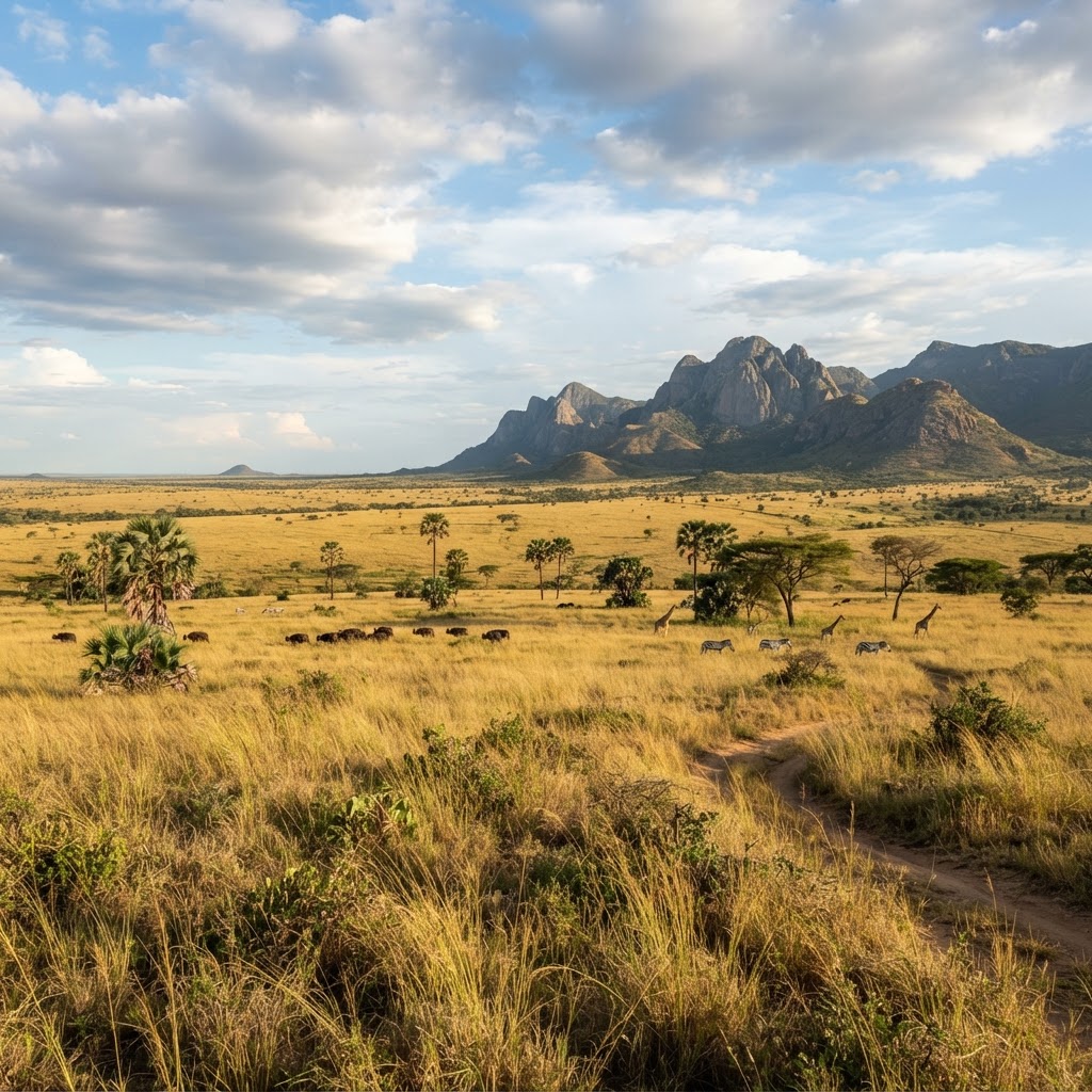 Kidepo Valley National Park Uganda, remote wilderness, dramatic landscape, open savannah plains