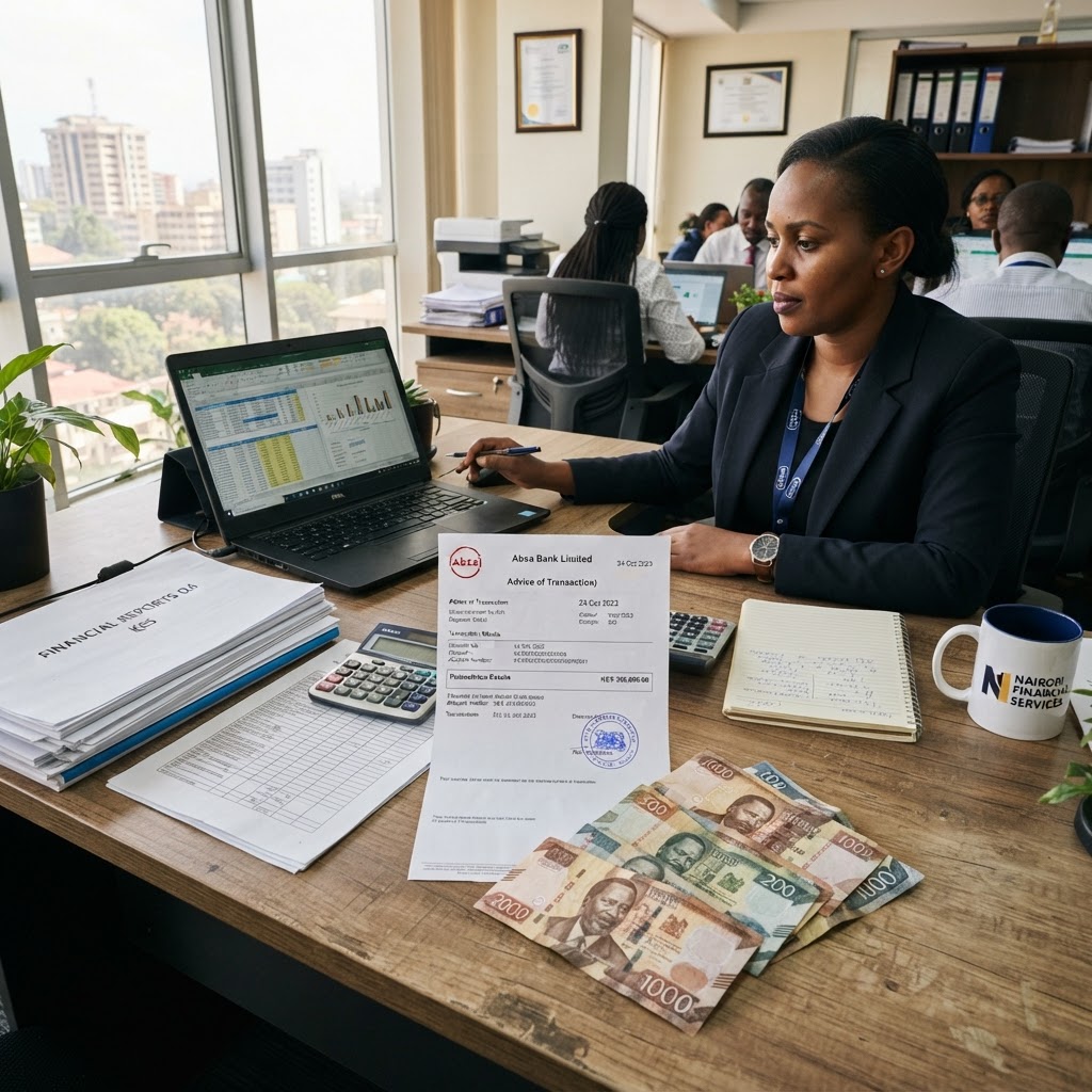 Professional accountant reviewing financial documents at a modern desk
