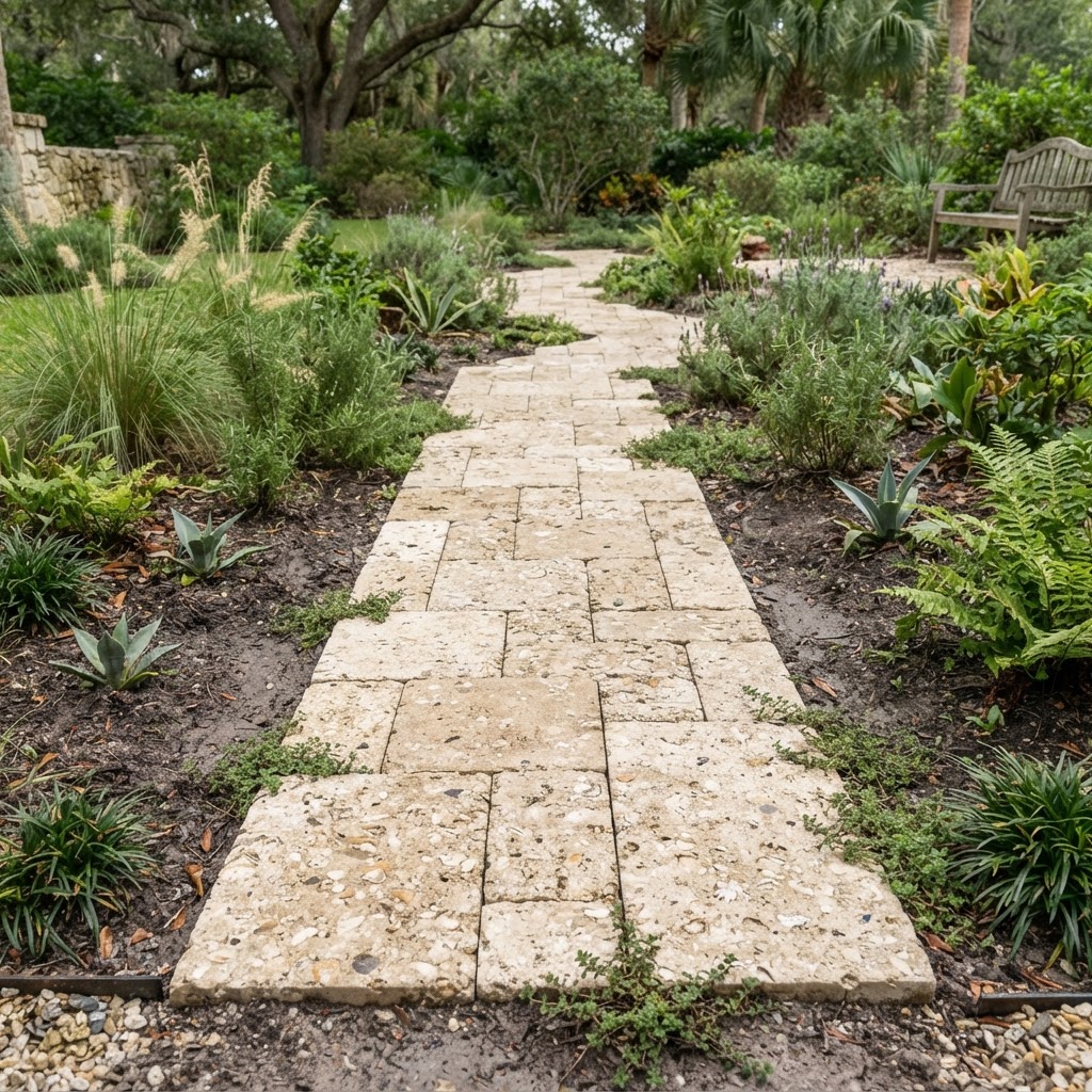 UCB Shell Pavers in a decorative garden setting by Unique Concrete Builders Kenya