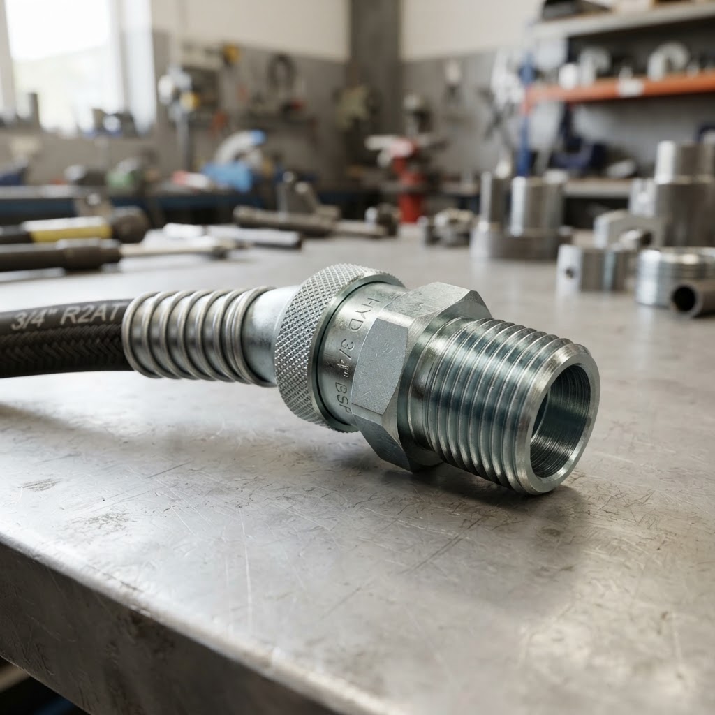 BSP spiral 90 degree hydraulic hose fitting three-quarter inch
