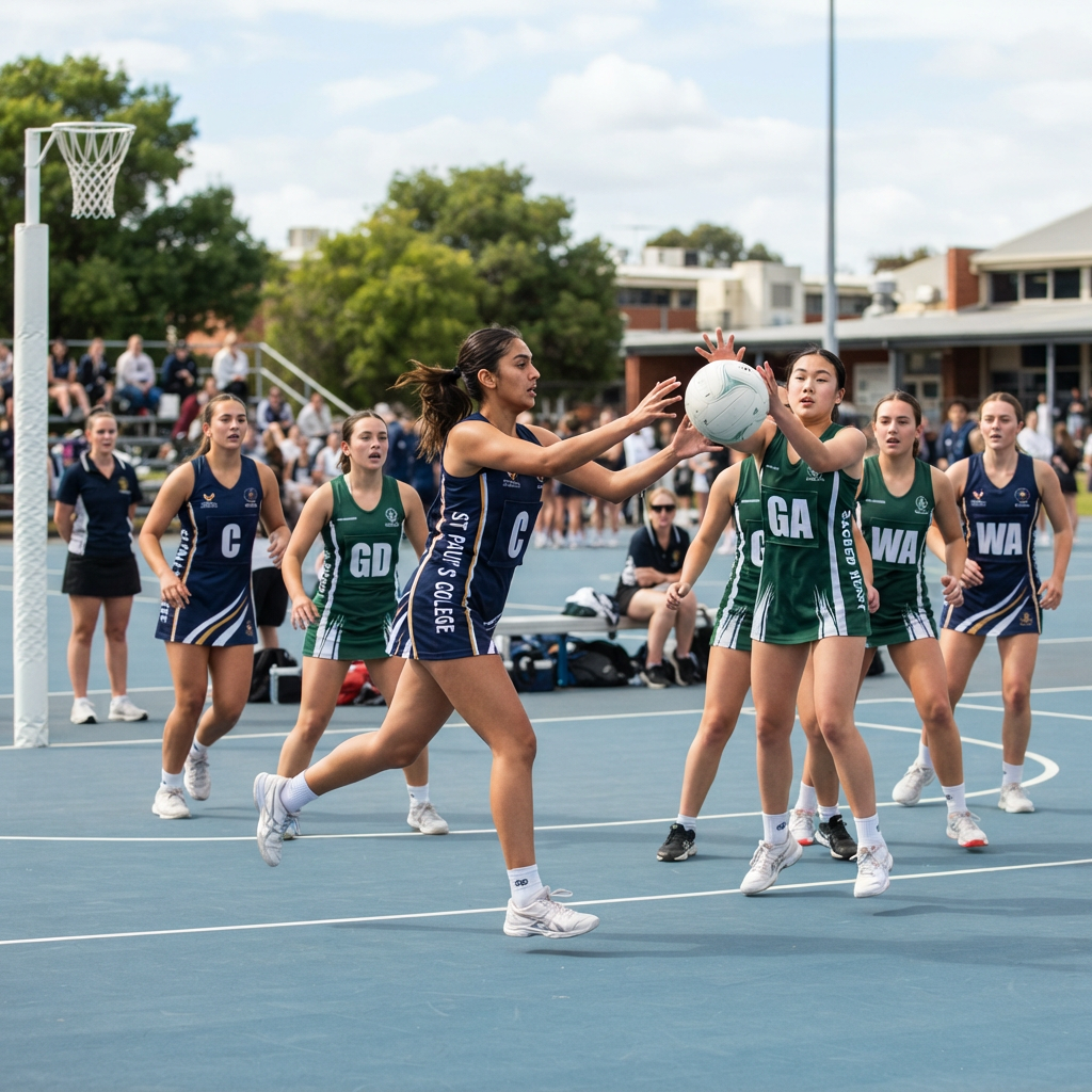 St Paul's College High School netball players during a match