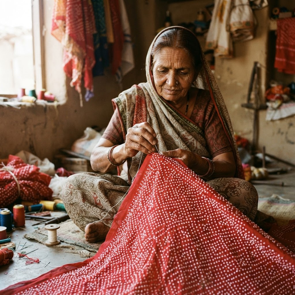 Bandhani / Leheriya handloom weave from Rajasthan