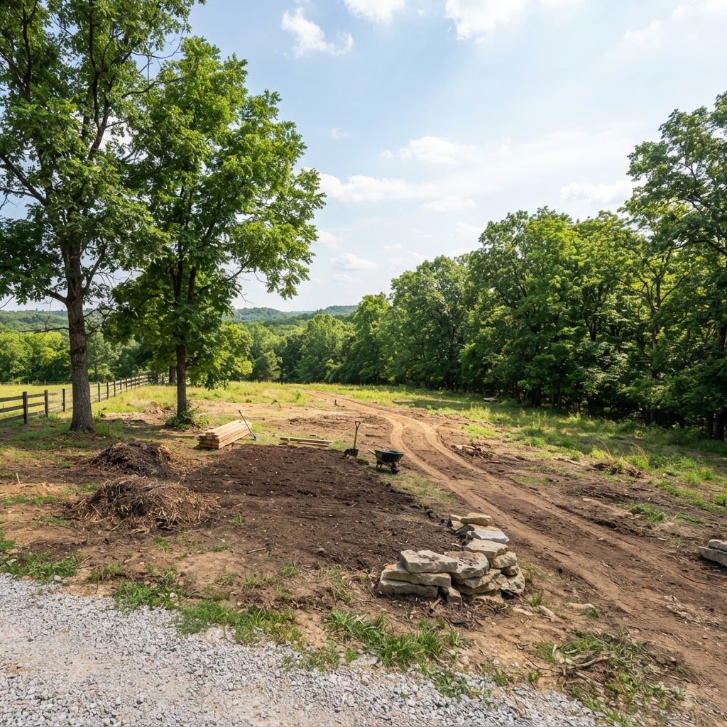 Wide Missouri landscape with mature trees and open property ready for landscaping