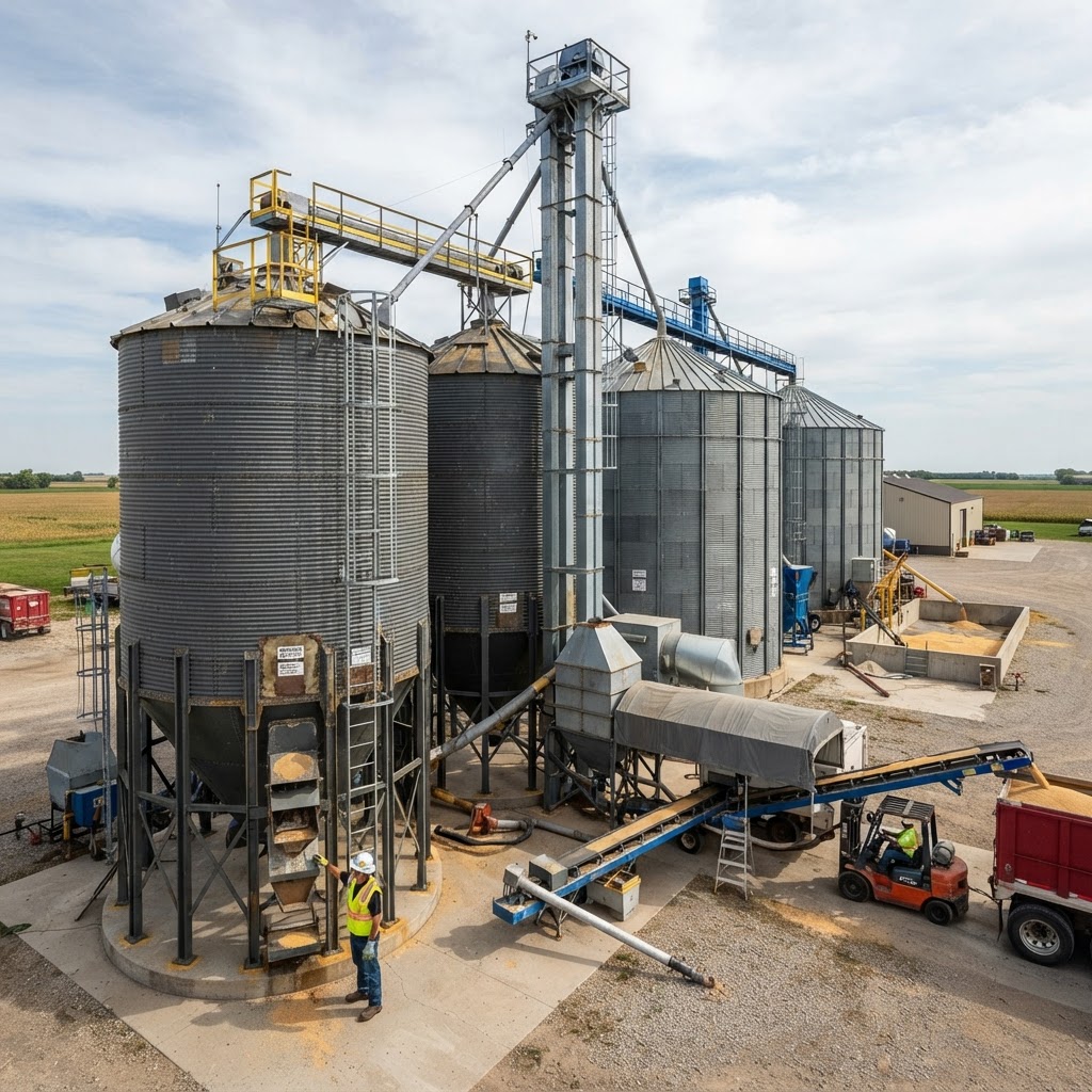 Agricultural grain storage silos and equipment requiring protective coating against chemical and abrasion exposure