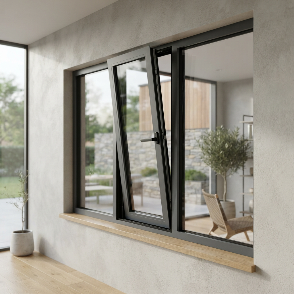 SCHON Infinity 135 thermally broken aluminium casement window in a modern home
