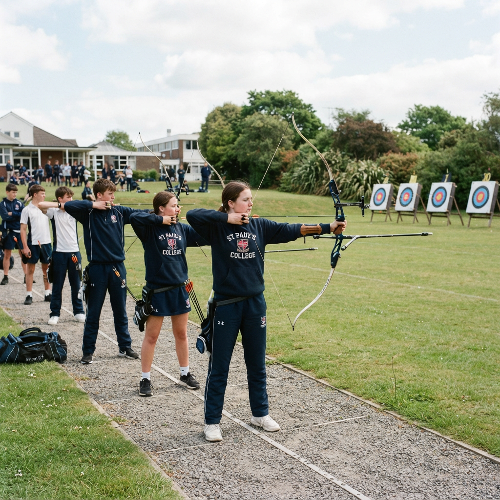 St Paul's College learners practising archery