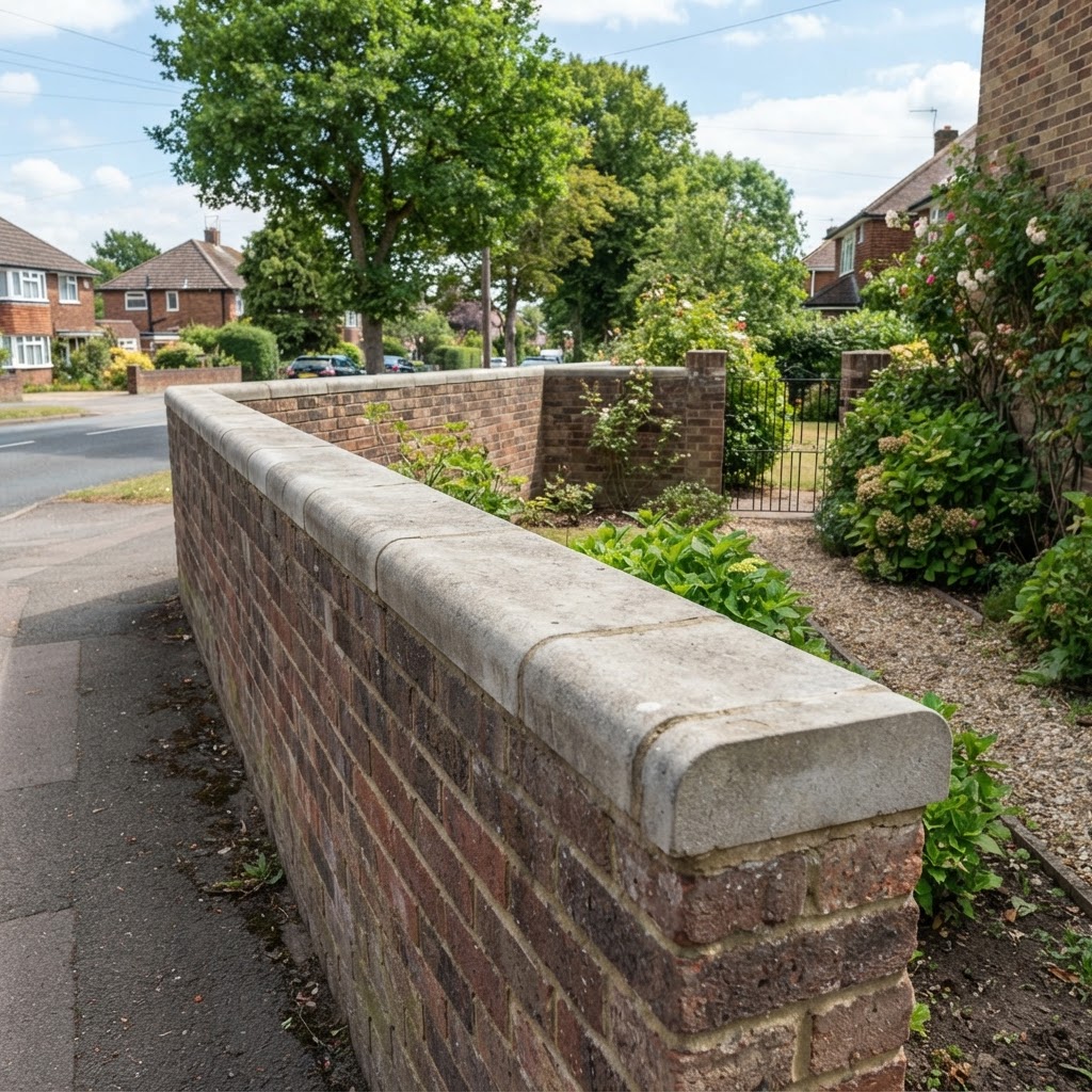 Concrete copings on a boundary wall