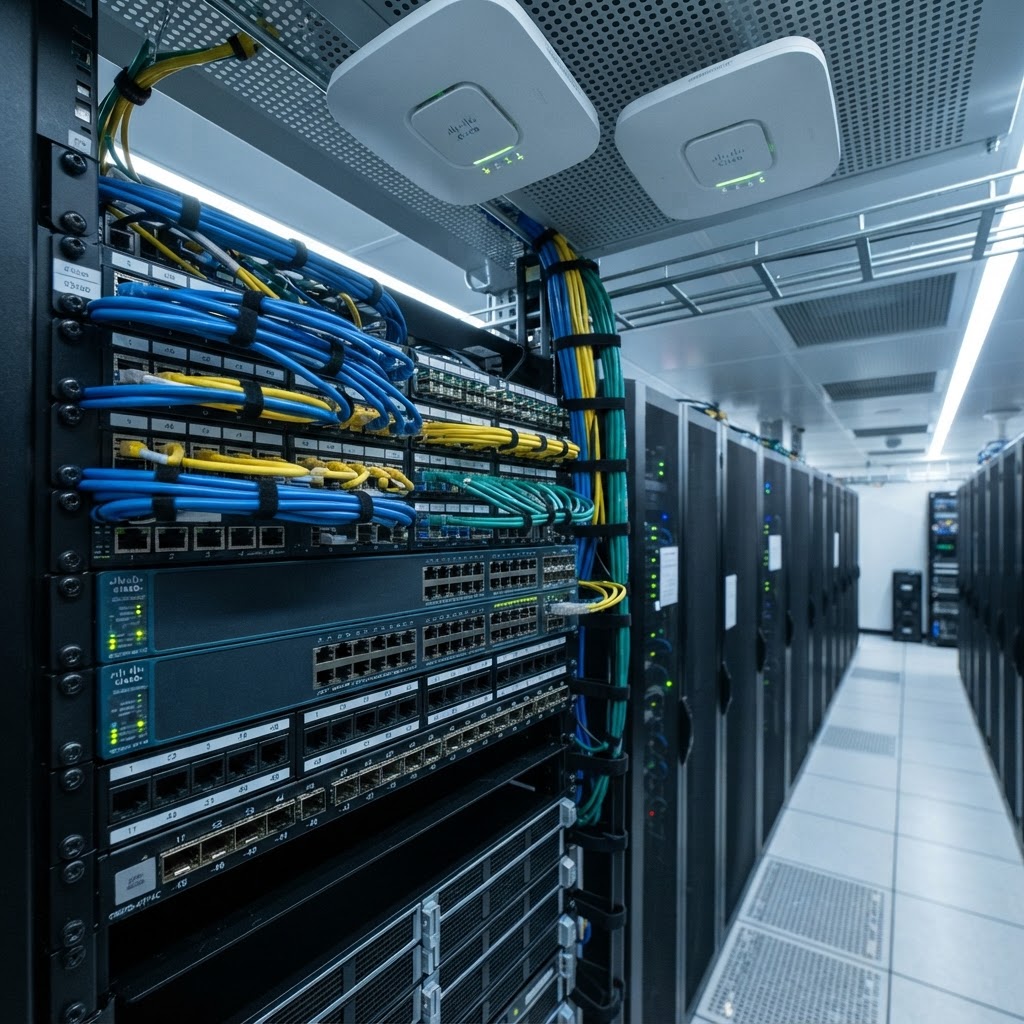 Enterprise network switch and wireless access points in modern server room