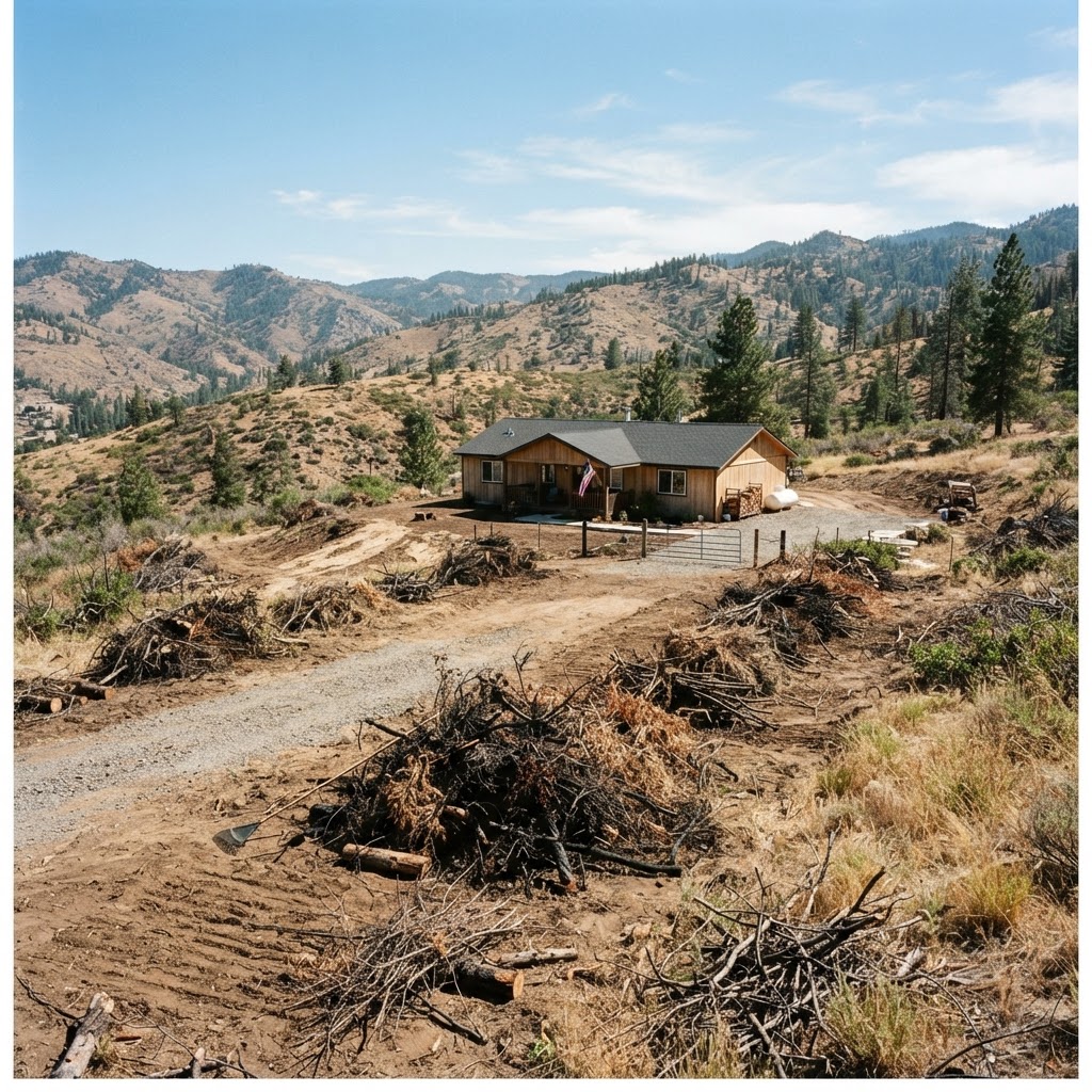 Cleared dry debris and dead vegetation from residential property in Sierra Nevada foothills