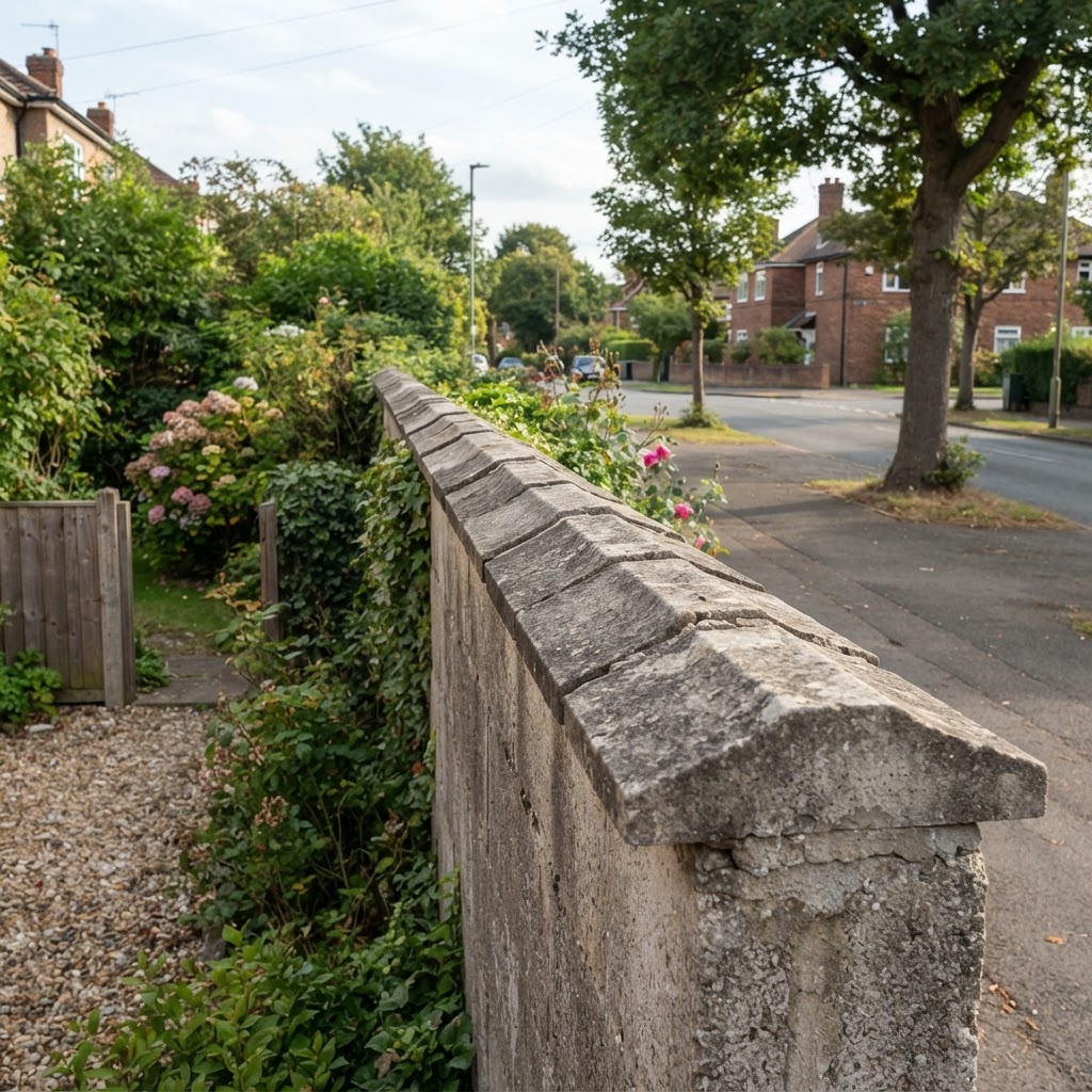 Concrete wall copings on a boundary wall