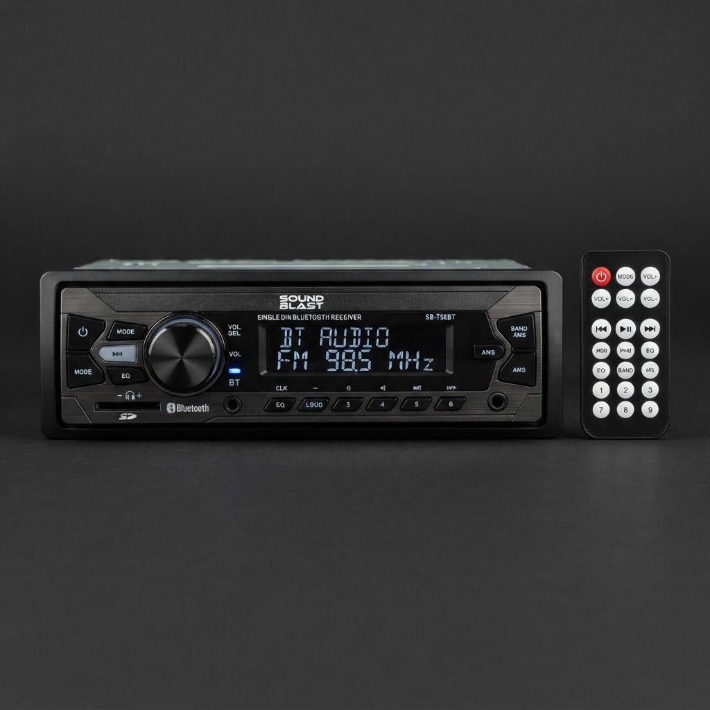 Sound and Blast single DIN car stereo with Bluetooth and remote control