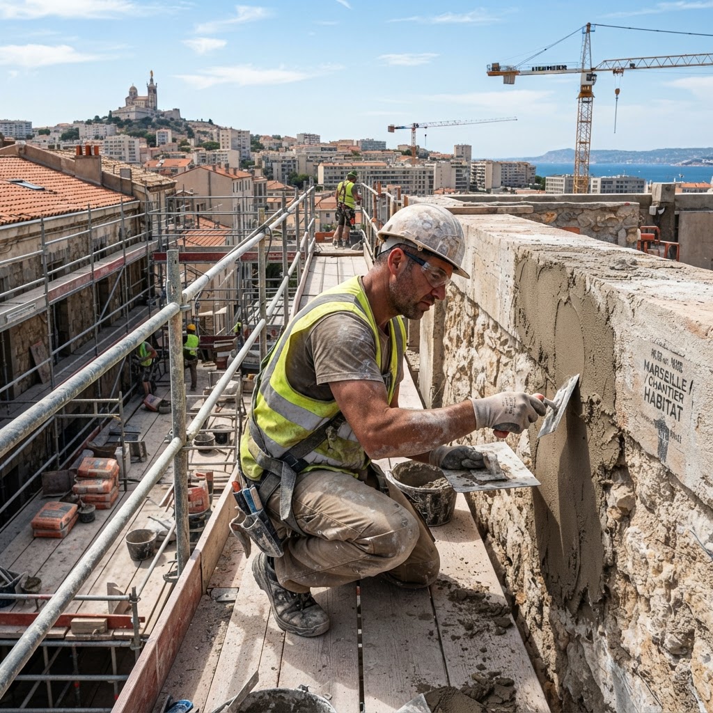 Artisan BSN Aménagement au travail sur chantier à Marseille, finitions soignées