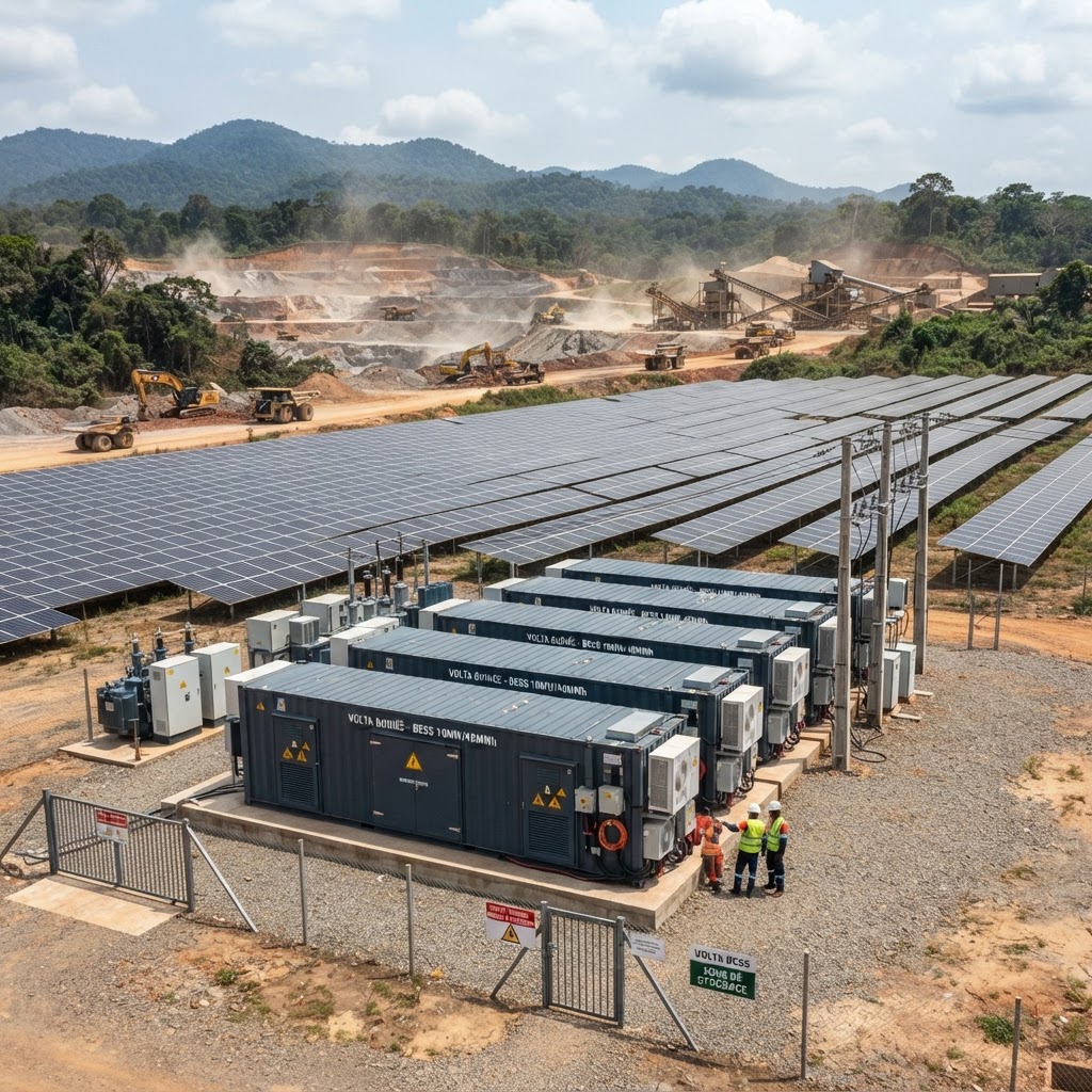 Système de stockage d'énergie industriel sur site minier Guinée, batteries lithium et panneaux solaires
