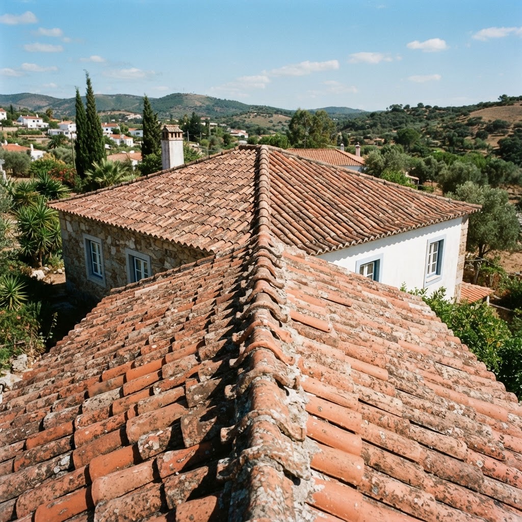 Portuguese ridge caps on a roof