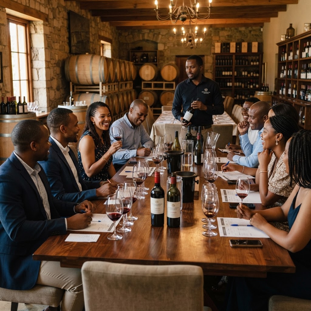 Participants africains lors d'une masterclass de dégustation de vin animée par un expert sommelier