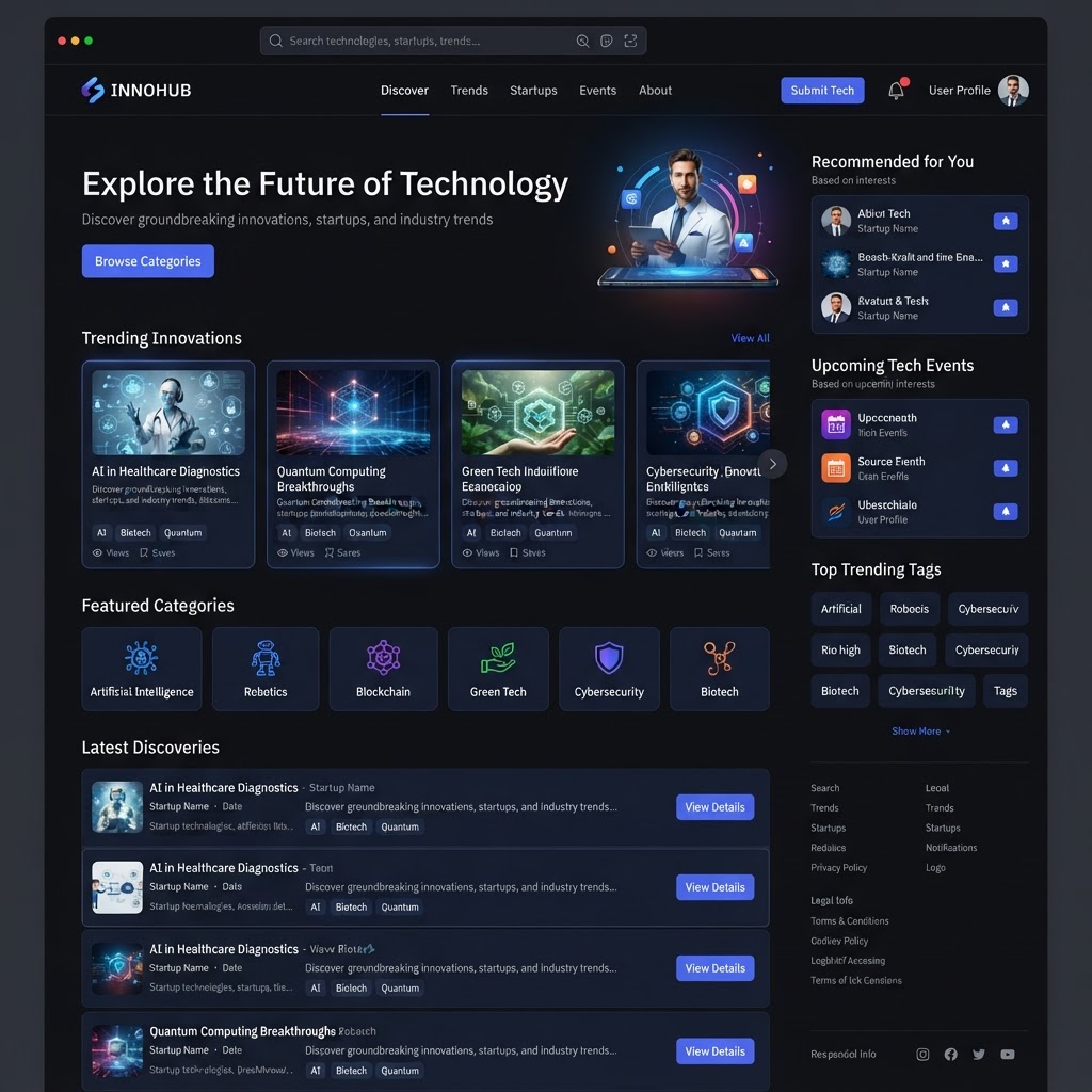 Technology discovery platform website interface