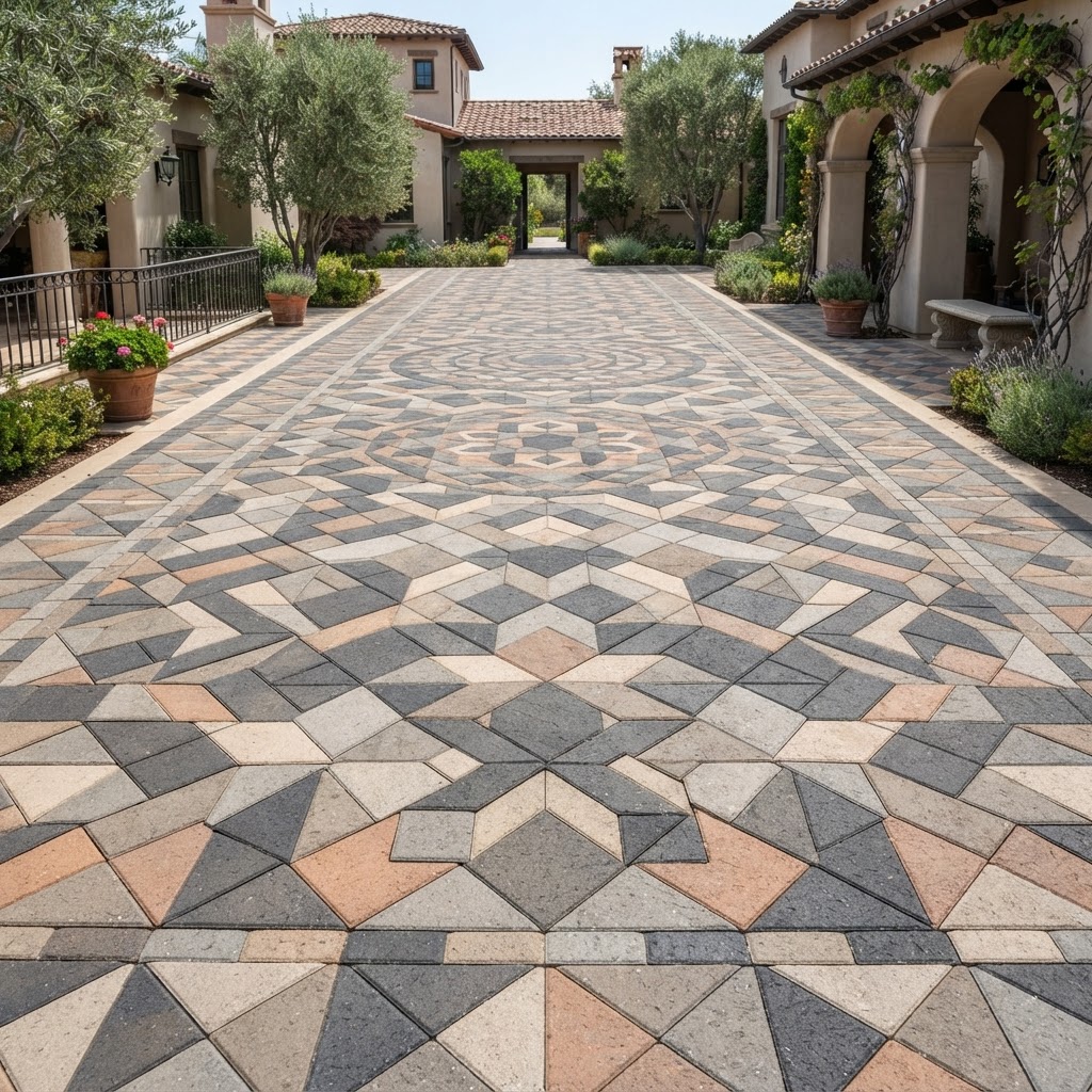 UCB Quad Pavers creating a decorative pattern in a courtyard by Unique Concrete Builders Kenya