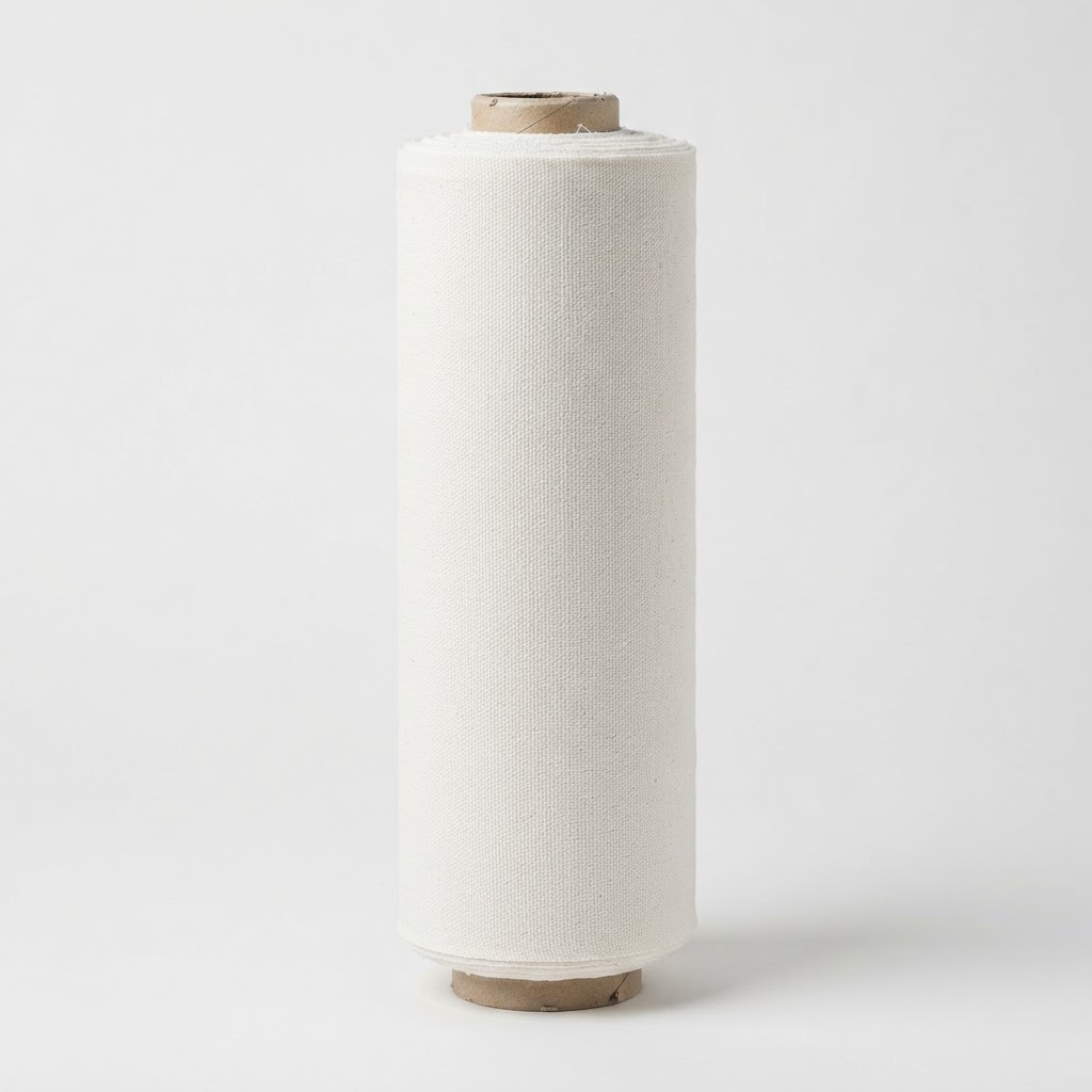 White cotton RFD fabric roll with fine weave texture