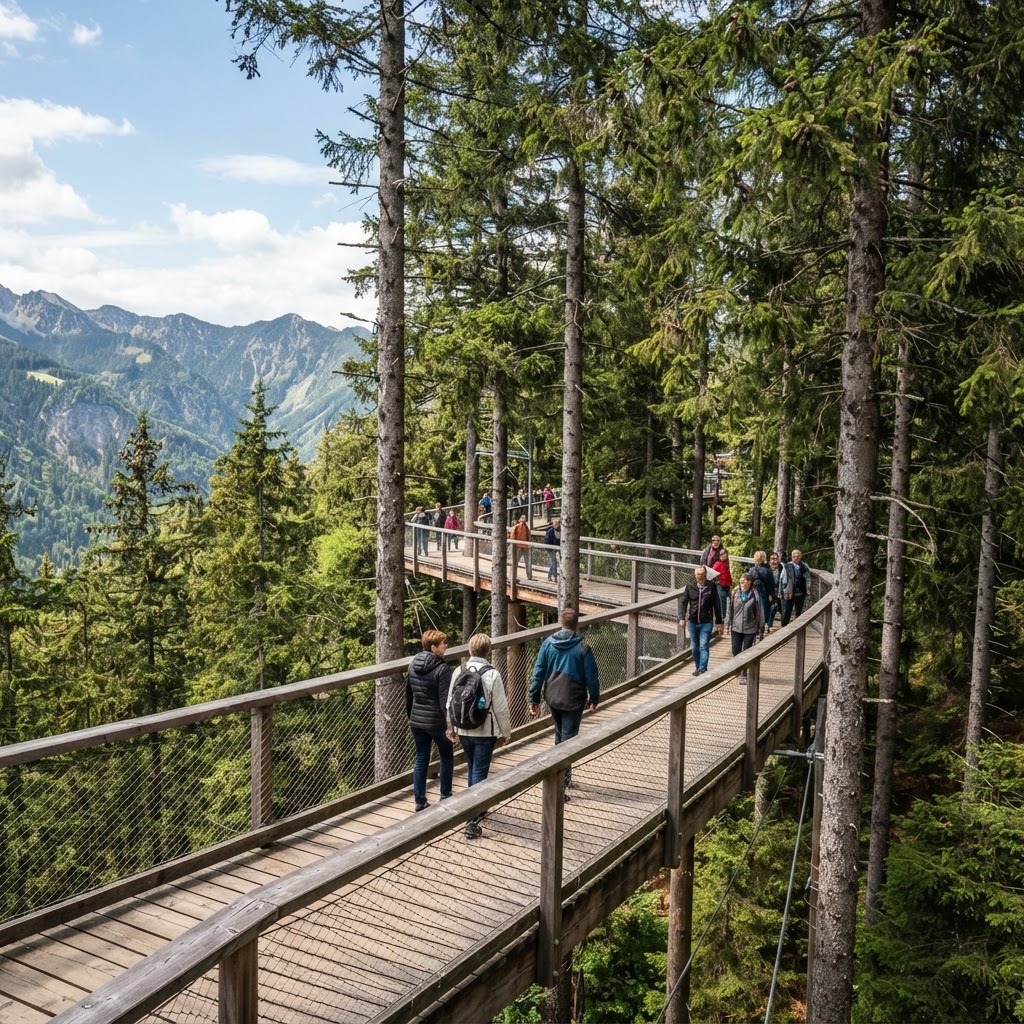 Lolegaon canopy walk through pine forest with mountain views