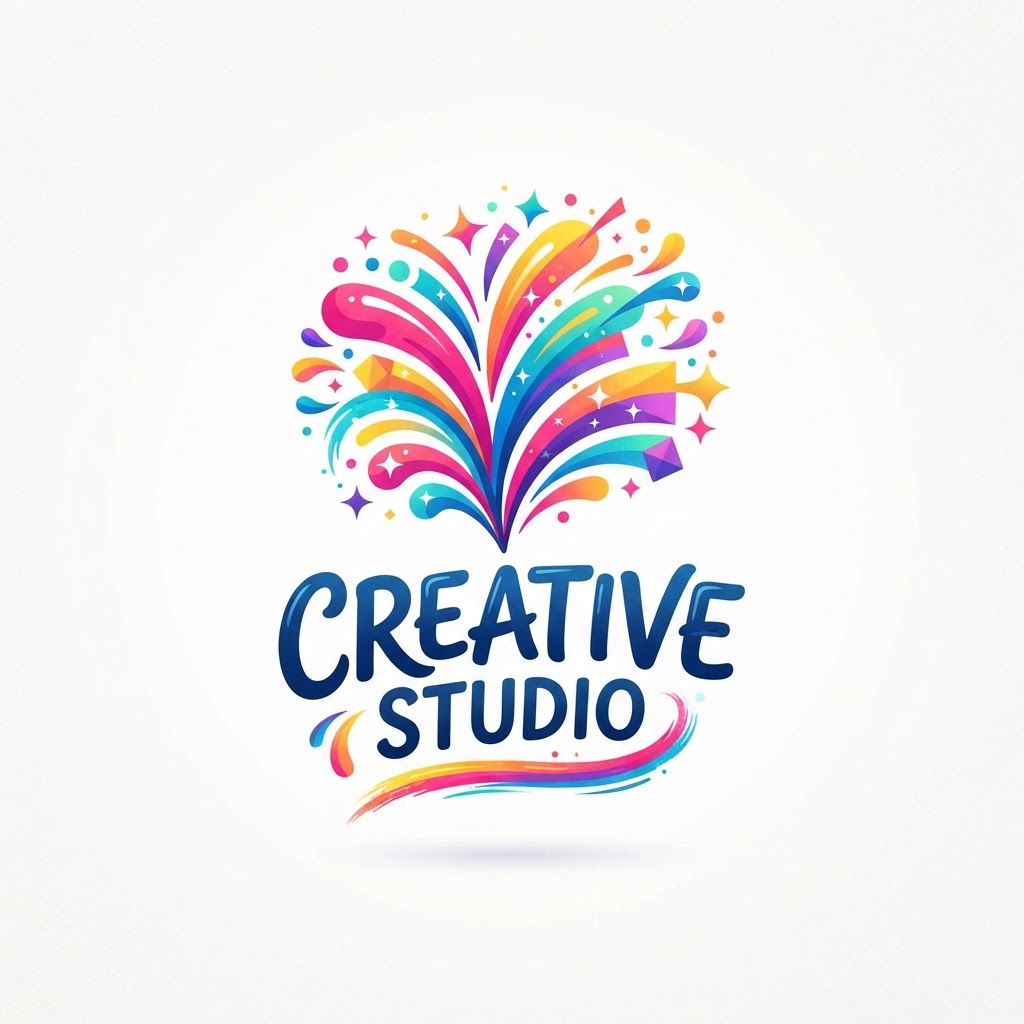 Logo design sketches and final digital logo on screen bright creative studio workspace