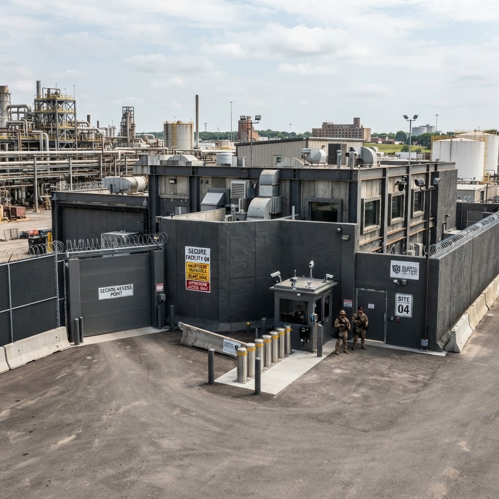 Industrial security facility requiring specialized protective coating and blast mitigation systems