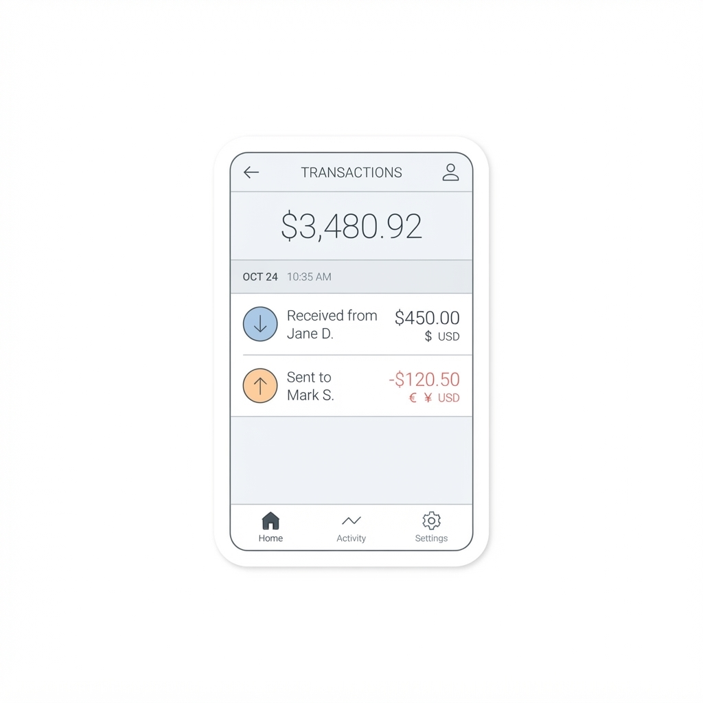 Smartphone showing a clean banking app interface held against a softly lit background