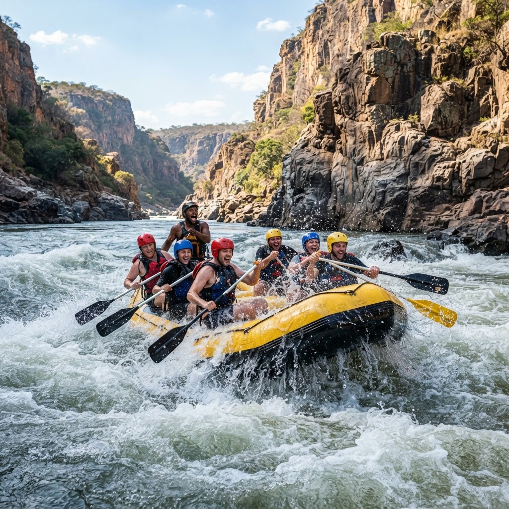 White water rafting through the Batoka Gorge rapids on the Zambezi River