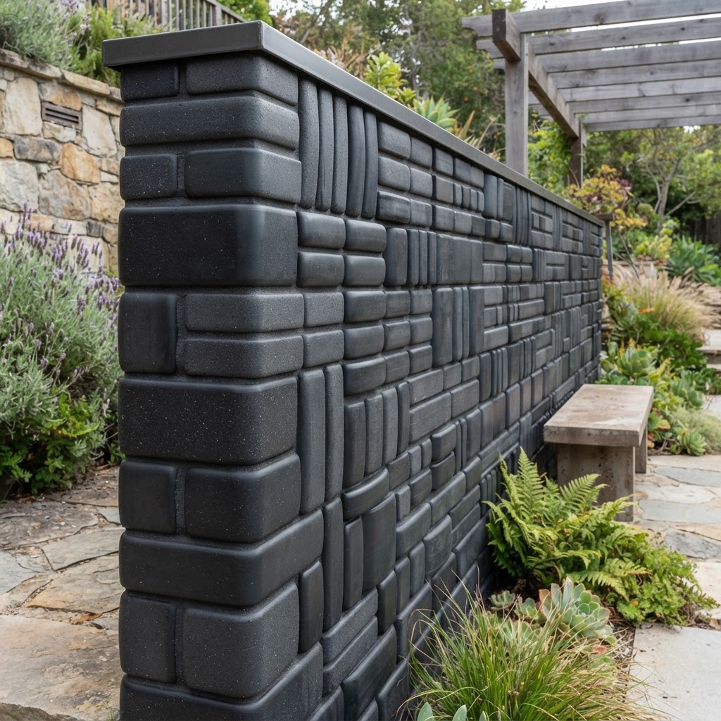 Smooth finish tire bricks in a decorative wall