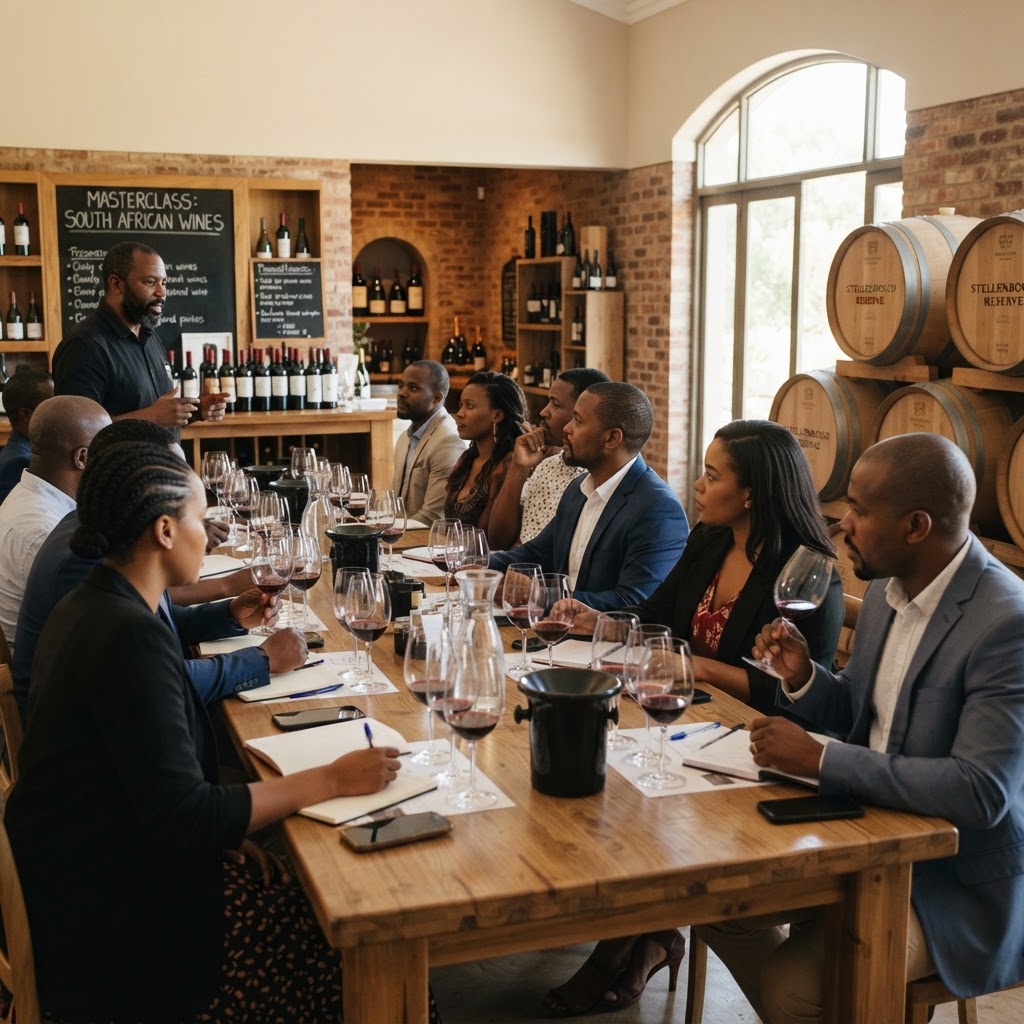 Participants africains lors d'une masterclass de dégustation de vin animée par un expert