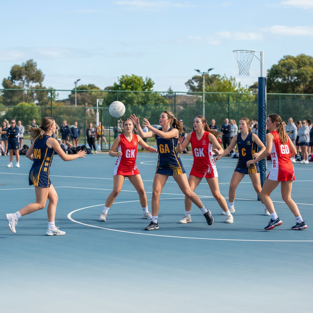 High School netball players on the court